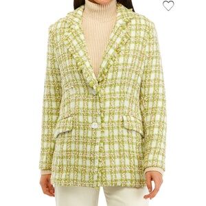 Single Thread women's small notch collar plaid tweed blazer wool blend new